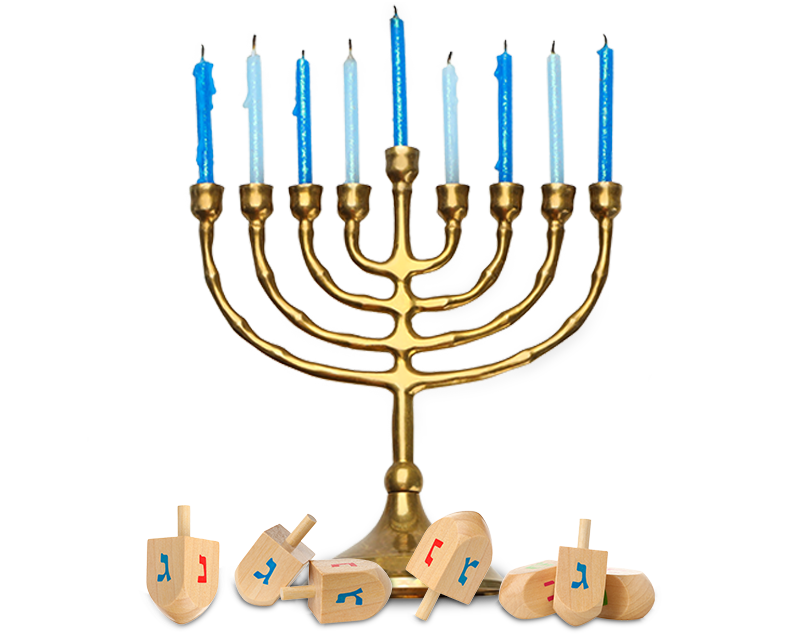 Hanukkiah and dreidels