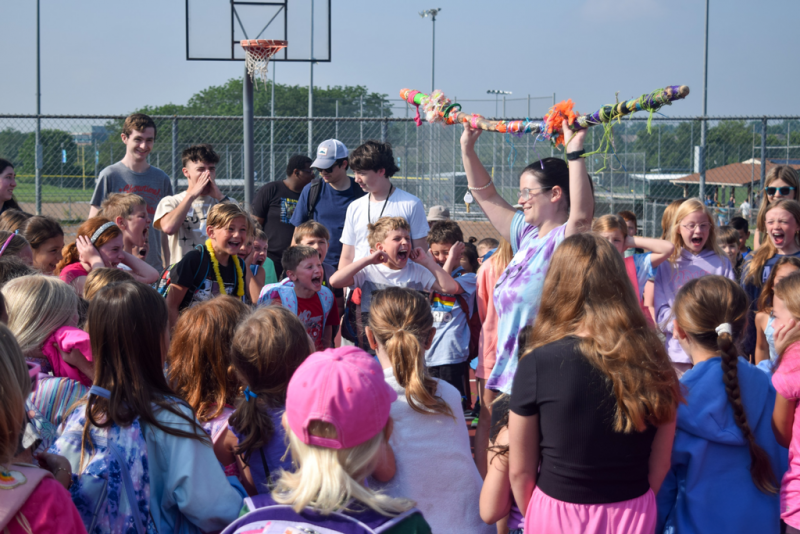 Kids and staff with the Spirit Stick