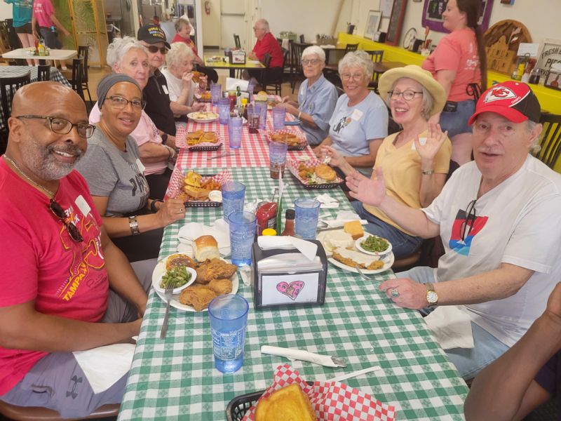 Group of Heritage travelers at lunch in Louisburg, KS